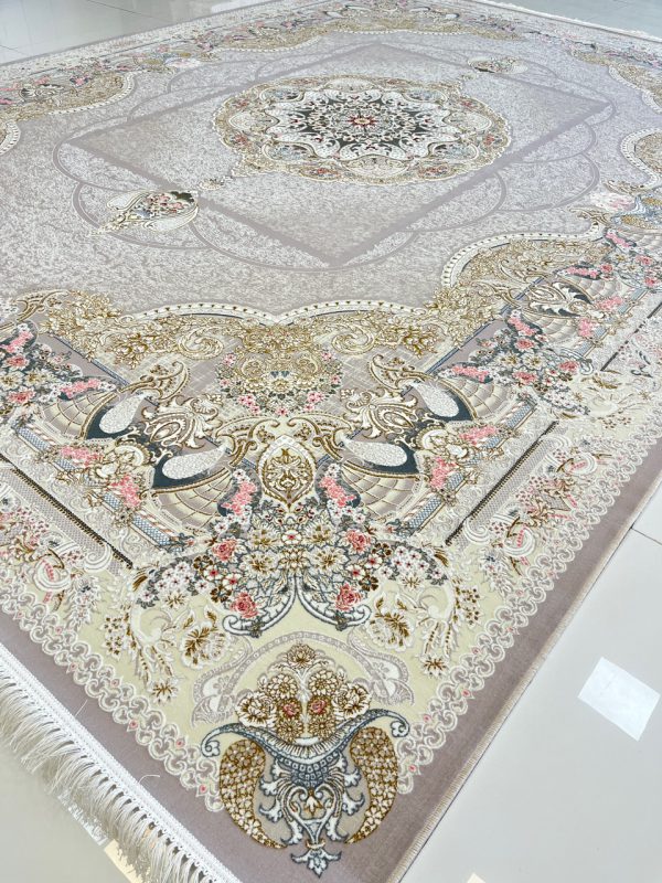 فرش ۱۲۰۰شانه طرح فرانسوی رنگ سیلور