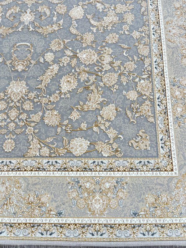 فرش کاشان 1200 شانه طوسی طرح تابان
