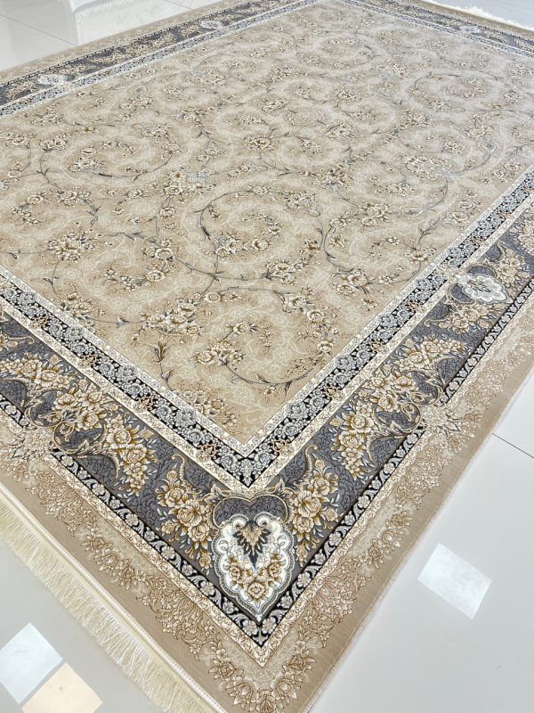فرش رز طلاکوب 1200شانه بژ