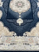 فرش طرح پارمیس طلاکوب رنگ سرمه ای زیبای بی نظیر در بافت فرش