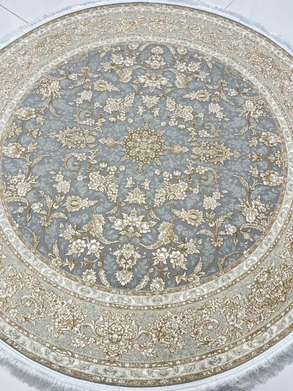 فرش گرد قطر2 متر طوسی طلایی افشان