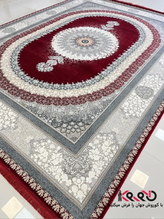 فرش لاکی طلایی 1200شانه طرح صدرا کاشان